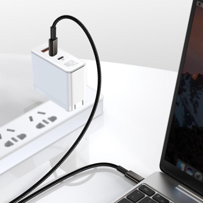 Bild 3, Baseus Tungsten 1m 100W 5A PD QC USB-C - USB-C Flätad Nylon Kabel - Svart