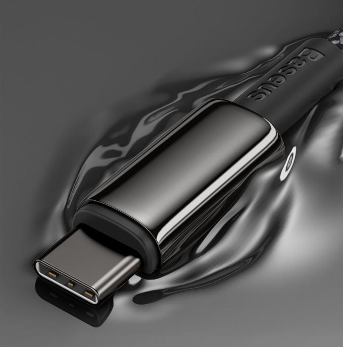 Bild 4, Baseus Tungsten 1m 100W 5A PD QC USB-C - USB-C Flätad Nylon Kabel - Svart