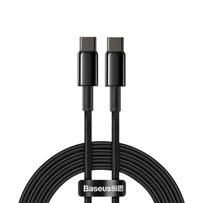 Bild 1, Baseus Tungsten 2m 100W 5A PD QC USB-C - USB-C Flätad Nylon Kabel - Svart