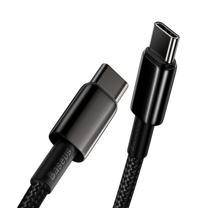 Bild 2, Baseus Tungsten 2m 100W 5A PD QC USB-C - USB-C Flätad Nylon Kabel - Svart
