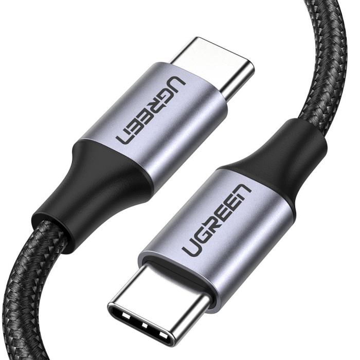 Bild 1, Ugreen 1m 60W 3A USB-C - USB-C Flätad Nylon Kabel - Svart/Grå