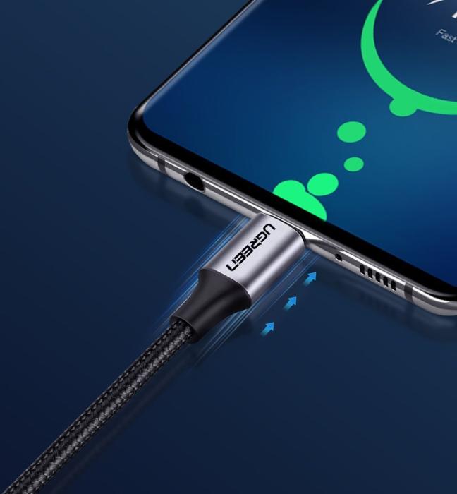 Bild 4, Ugreen 1m 60W 3A USB-C - USB-C Flätad Nylon Kabel - Svart/Grå