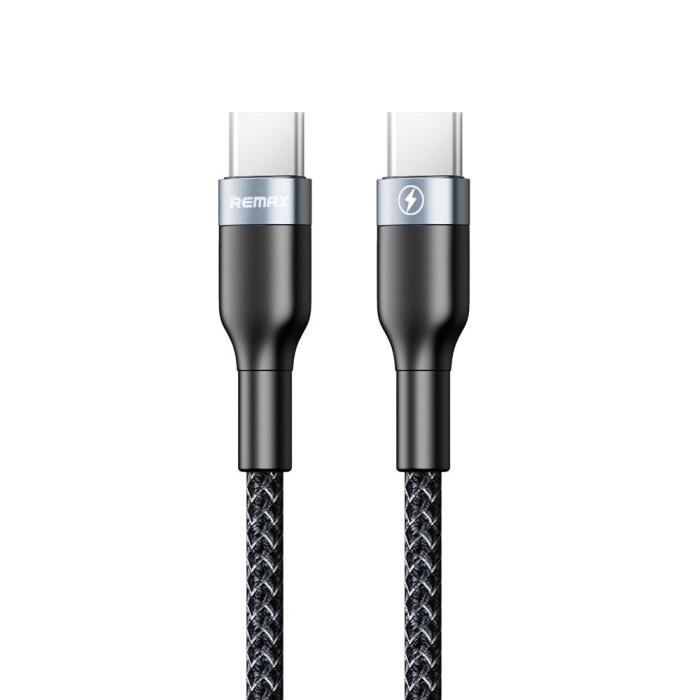 Bild 1, Remax Sury 1m 3A PD USB-C - USB-C Flätad Nylon Kabel - Svart