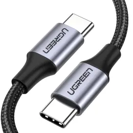 Ugreen 1m 60W 3A USB-C - USB-C Flätad Nylon Kabel - Svart/Grå