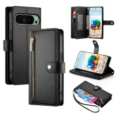 Google Pixel 11/11 Pro Fodral L&auml;der Med Dragkedja Svart