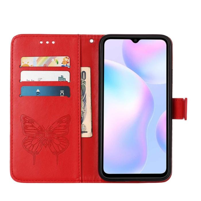 Bild 6, Xiaomi Redmi 9A / 9AT Fodral Butterfly Röd