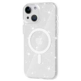 iPhone 15 Plus Skal MagSafe Hybrid Glitter Vit