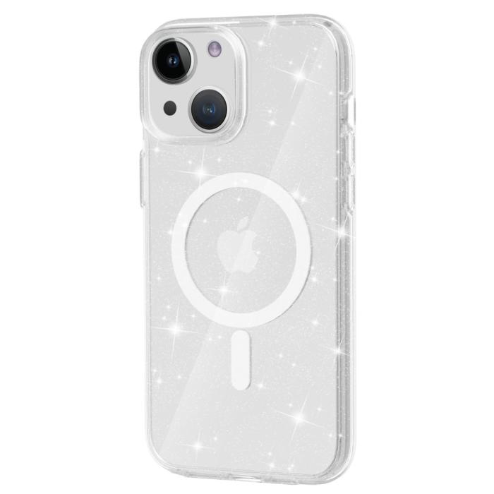 Bild 1, iPhone 15 Plus Skal MagSafe Hybrid Glitter Vit