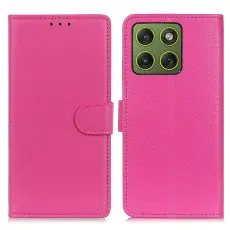 Motorola Edge 70 Fodral Litchi L&auml;der Rosa