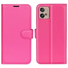 Motorola Moto G32 Fodral Litchi L&auml;der Rosa