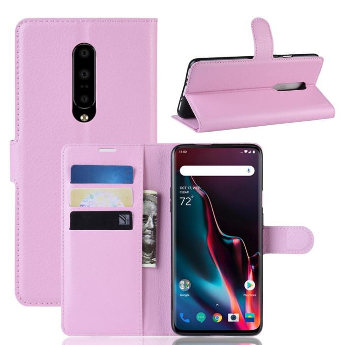 Bild 1, OnePlus 7 Pro - Litchi Plånboksfodral - Ljus Rosa