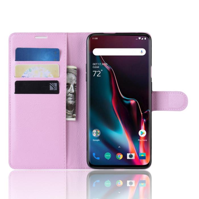 Bild 4, OnePlus 7 Pro - Litchi Plånboksfodral - Ljus Rosa