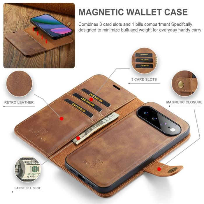 Bild 5, DG.MING Google Pixel 11 Pro XL Fodral Magnet 2in1 Brun