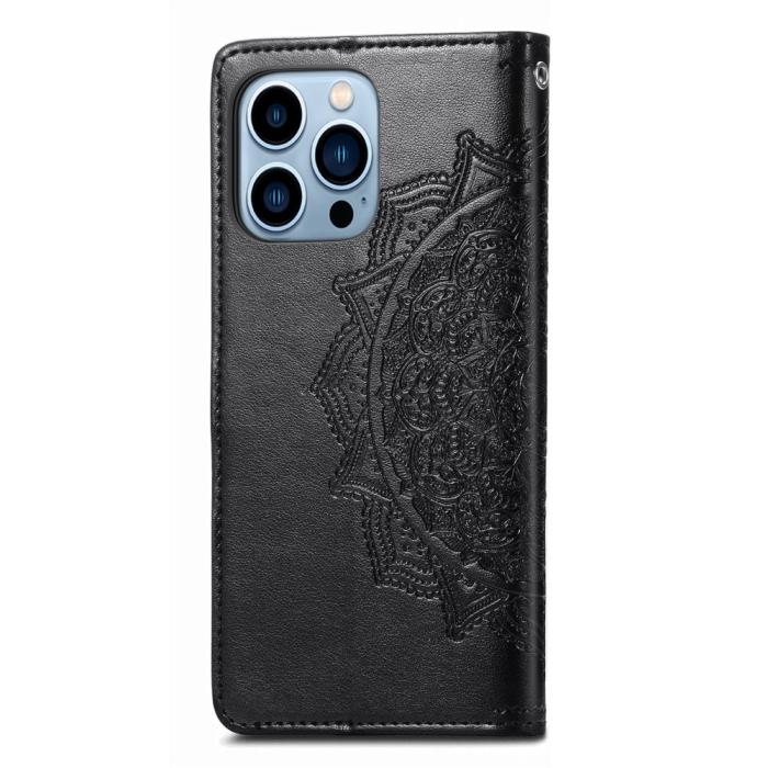 Bild 3, iPhone 13 Pro Max Fodral Mandala Textur Läder Svart