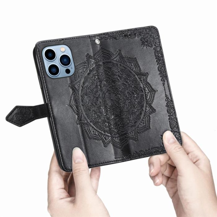 Bild 6, iPhone 13 Pro Max Fodral Mandala Textur Läder Svart