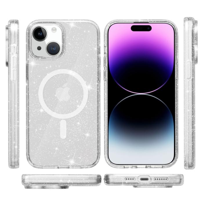 Bild 6, iPhone 15 Plus Skal MagSafe Hybrid Glitter Vit