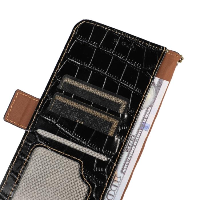 Bild 5, iPhone 14 Pro Max Fodral Äkta Läder Krokodil Textur Svart