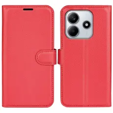Xiaomi Redmi Note 14 4G Fodral Litchi L&auml;der R&ouml;d