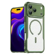 iPhone 17 Pro Max Skal MagSafe Kolfiber Textur Gr&ouml;n