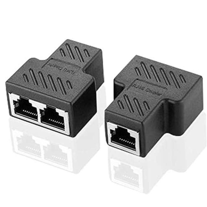 Bild 1, 2-PACK RJ45 Splitter Ethernet LAN Adapter Svart