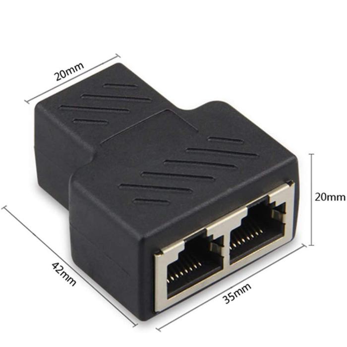 Bild 4, 2-PACK RJ45 Splitter Ethernet LAN Adapter Svart