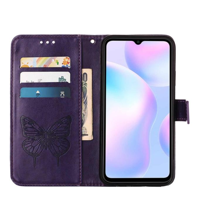 Bild 6, Xiaomi Redmi 9A / 9AT Fodral Butterfly Lila