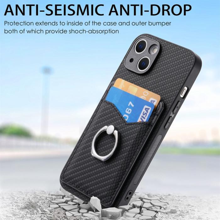 Bild 5, iPhone 15 Plus Skal Kolfiber Textur Ring Kortfack Svart