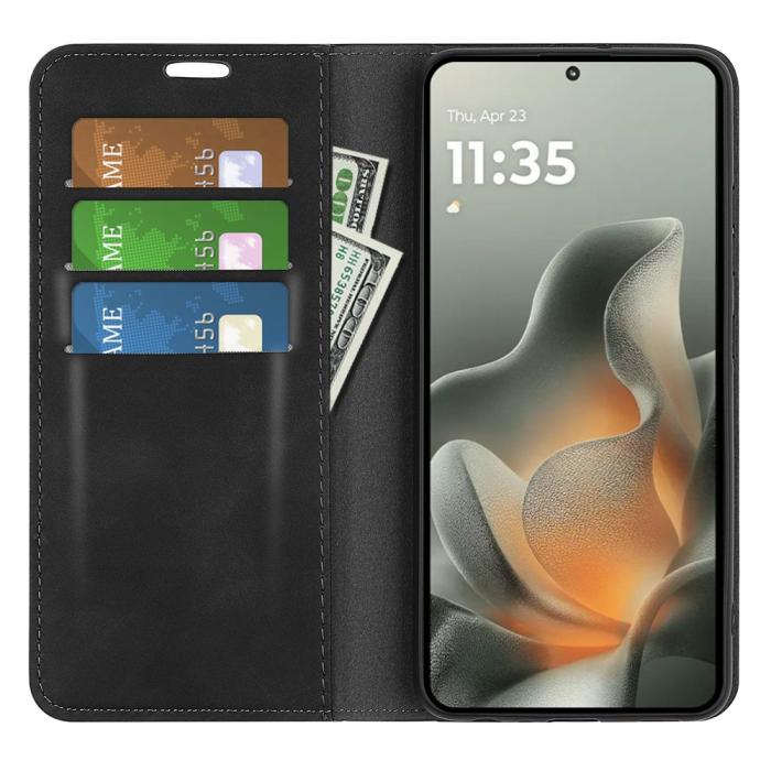 Bild 2, Motorola Edge 70 Fodral Flip Skin Touch Läder Svart