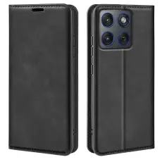 Motorola Edge 70 Fodral Flip Skin Touch L&auml;der Svart