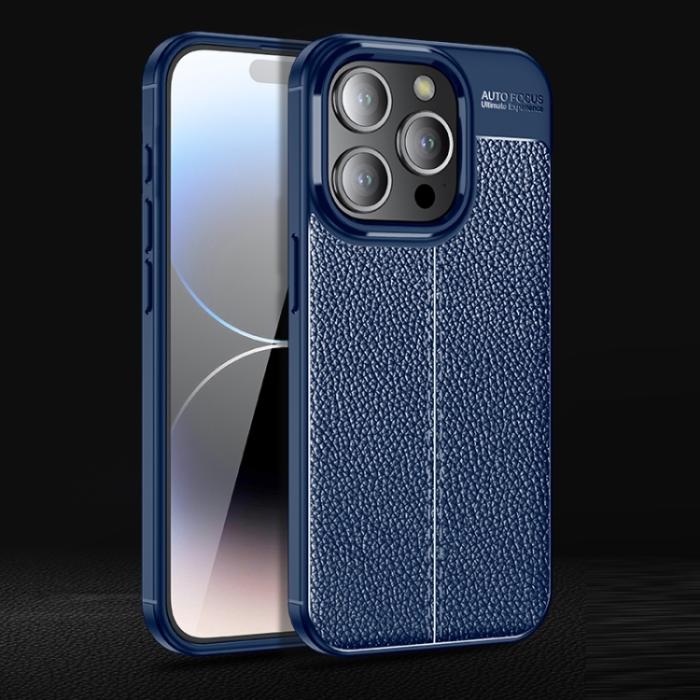 Bild 2, iPhone 15 Pro Max Skal Litchi Textur Blå