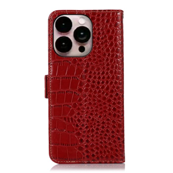 Bild 3, iPhone 14 Pro Max Fodral Äkta Läder Krokodil Textur Röd