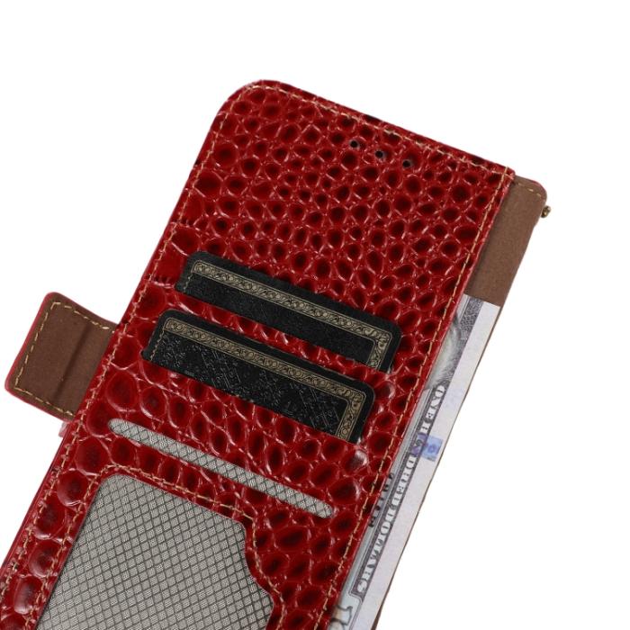 Bild 5, iPhone 14 Pro Max Fodral Äkta Läder Krokodil Textur Röd
