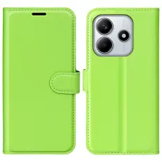 Xiaomi Redmi Note 14 4G Fodral Litchi L&auml;der Gr&ouml;n