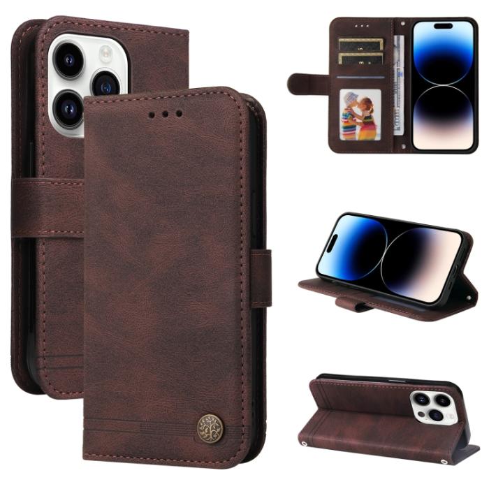 Bild 1, iPhone 15 Pro Fodral Skin Feel Läder Brun
