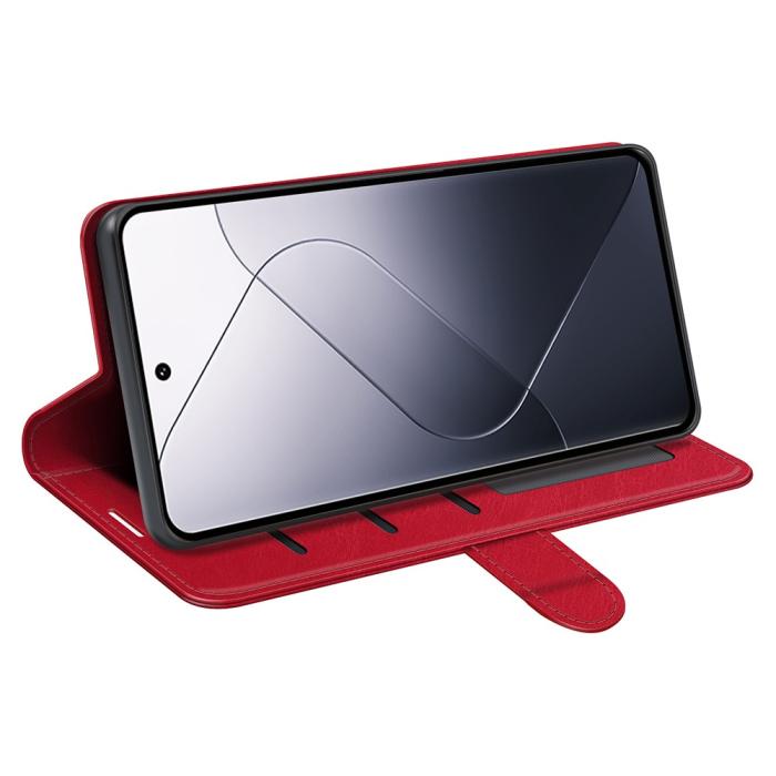 Bild 3, Xiaomi 14 Fodral Crazy Horse Läder Röd