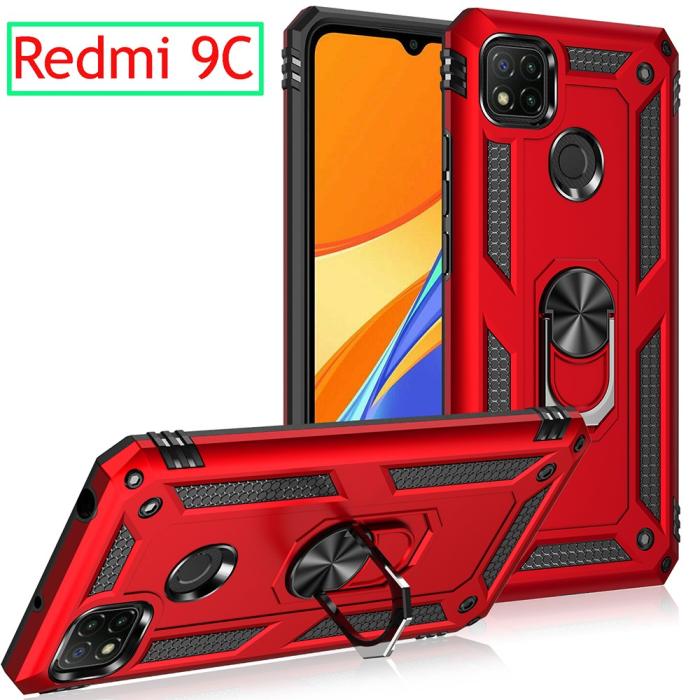 Bild 2, Xiaomi Redmi 9C Skal Ring Shockproof Röd