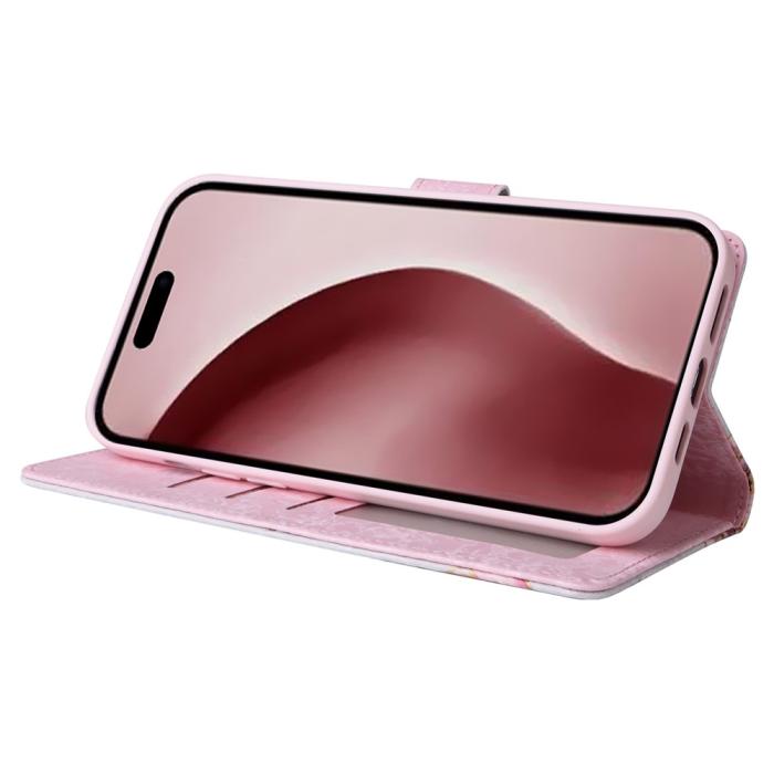 Bild 3, iPhone 16 Pro Fodral RFID Läder Rosa Blommor