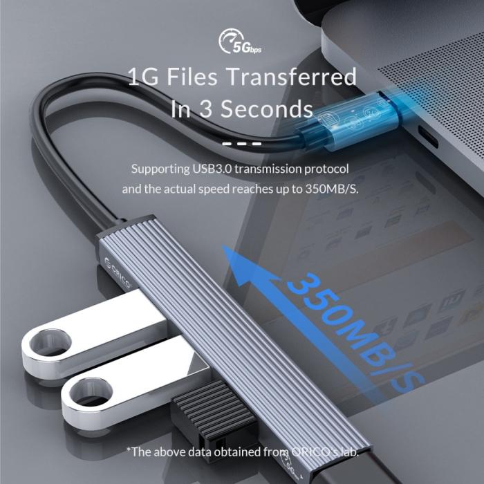 Bild 6, ORICO USB-C Hub 4x USB-A 3.0 Silvergrå