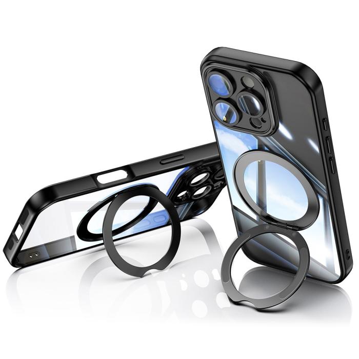 Bild 2, iPhone 16 Pro Skal MagSafe Kickstand Transparent/Svart