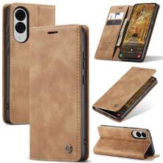 CASEME Samsung Galaxy S25 Edge Fodral Flip L&auml;der Brun
