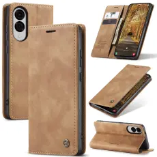 CASEME Samsung Galaxy S25 Edge Fodral Flip L&auml;der Brun