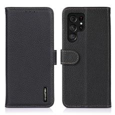 KHAZNEH Samsung Galaxy S22 Ultra Fodral Litchi Äkta Läder Svart