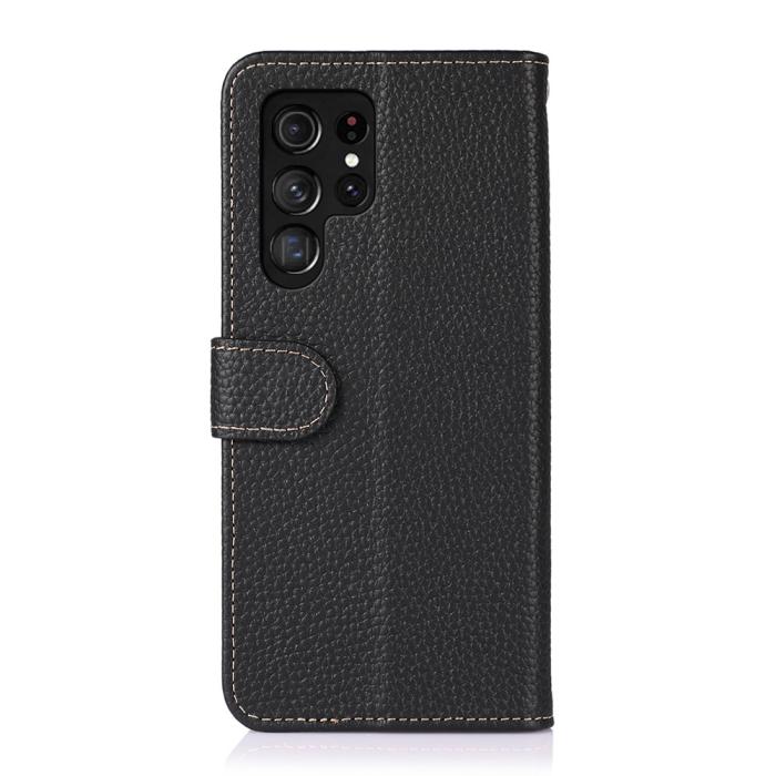 Bild 3, KHAZNEH Samsung Galaxy S22 Ultra Fodral Litchi Äkta Läder Svart