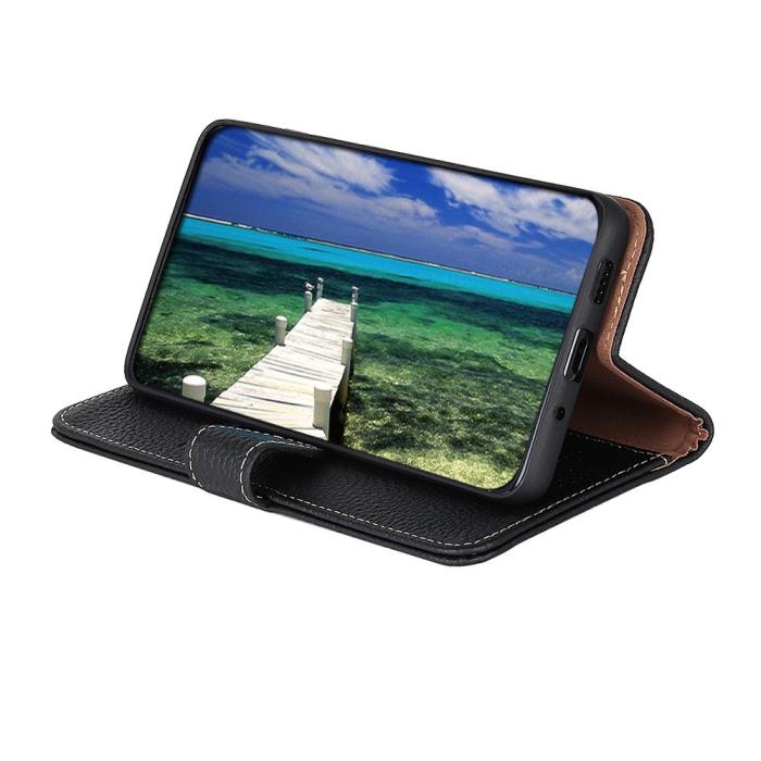 Bild 4, KHAZNEH Samsung Galaxy S22 Ultra Fodral Litchi Äkta Läder Svart