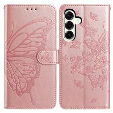Samsung Galaxy A57 5G Fodral Med Fj&auml;ril Tryck Ros&eacute;guld