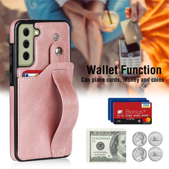 Bild 3, Samsung Galaxy S21 FE Skal Med Kortfack Och Strap Roséguld