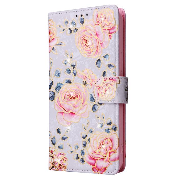Bild 6, iPhone 16 Pro Fodral RFID Läder Rosa Blommor