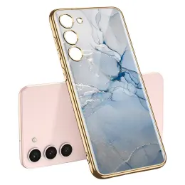 GKK Galaxy S24 Plus Skal Härdat Glas Electroplate Marmor Blå/Grå