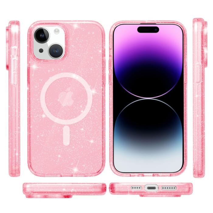 Bild 6, iPhone 15 Plus Skal MagSafe Hybrid Glitter Rosa