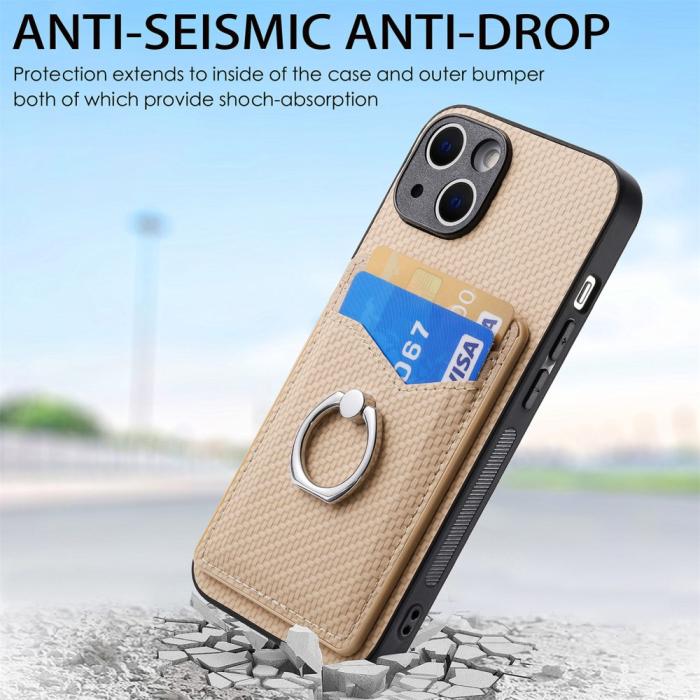 Bild 5, iPhone 15 Plus Skal Kolfiber Textur Ring Kortfack Aprikos